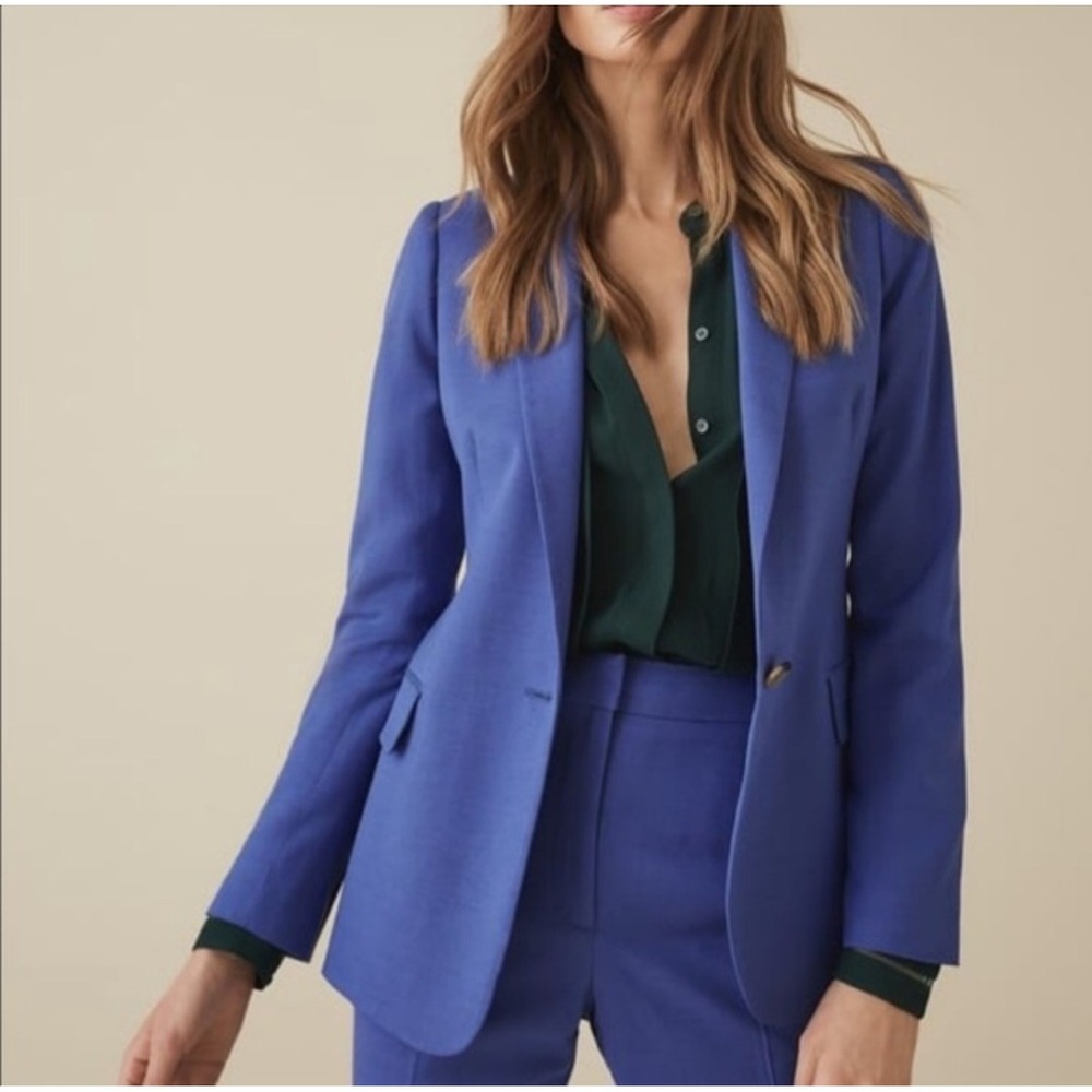 Reiss Haya Cobalt Blue Linen Blend Single Breasted Slub Blazer Jacket US 8 NEW
